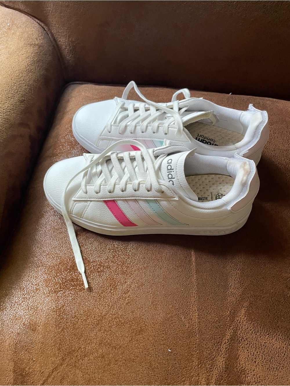 Adidas Grand Court Sneakers with Pink & Mint Stripes